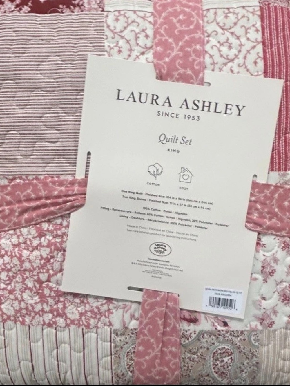 Laura Ashley Patchwork Multicolored King Cotton Cozy Quilt Set 104”x96” - Picture 2 of 4
